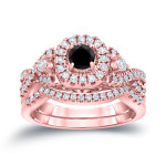 3/4ct TDW Halo Black Diamond Braided Bridal Ring Set - Handcrafted By Name My Rings™