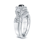 3/4ct TDW Halo Black Diamond Braided Bridal Ring Set - Handcrafted By Name My Rings™