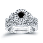 3/4ct TDW Halo Black Diamond Braided Bridal Ring Set - Handcrafted By Name My Rings™