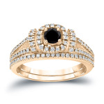3/4ct TDW Halo Black Diamond Wedding Ring Sets - Handcrafted By Name My Rings™