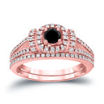 3/4ct TDW Halo Black Diamond Wedding Ring Sets - Handcrafted By Name My Rings™