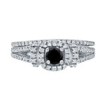 3/4ct TDW Halo Black Diamond Wedding Ring Sets - Handcrafted By Name My Rings™