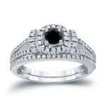 3/4ct TDW Halo Black Diamond Wedding Ring Sets - Handcrafted By Name My Rings™