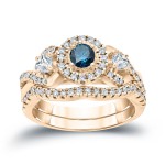 3/4ct TDW Halo Blue Diamond Braided Bridal Ring Set - Handcrafted By Name My Rings™