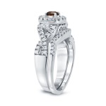 3/4ct TDW Halo Brown Diamond Braided Bridal Ring Set - Handcrafted By Name My Rings™