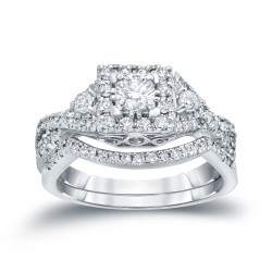 3/4ct TDW Halo Diamond Braided Bridal Ring Set - Handcrafted By Name My Rings™