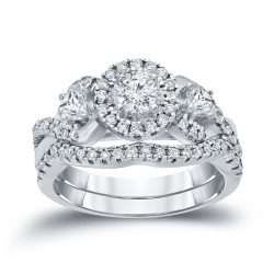3/4ct TDW Halo Diamond Braided Bridal Ring Set - Handcrafted By Name My Rings™