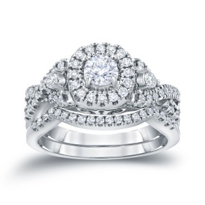 3/4ct TDW Halo Diamond Braided Bridal Ring Set - Handcrafted By Name My Rings™