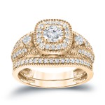 3/4ct TDW Halo Diamond Wedding Ring Sets - Handcrafted By Name My Rings™