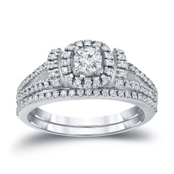 3/4ct TDW Halo Diamond Wedding Ring Sets - Handcrafted By Name My Rings™
