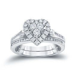 3/5ct TDW Cluster Diamond Bridal Ring Set - Handcrafted By Name My Rings™