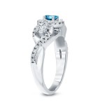 3/5ct TDW Halo Blue Diamond Engagement Ring - Handcrafted By Name My Rings™