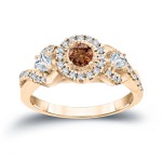 3/5ct TDW Halo Brown Diamond Engagement Ring - Handcrafted By Name My Rings™