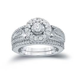 3/5ct TDW Round Diamond Cluster Bridal Ring Set - Handcrafted By Name My Rings™