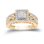 3/5ct TDW Round Diamond Cluster Engagement Ring - Handcrafted By Name My Rings™
