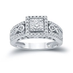 3/5ct TDW Round Diamond Cluster Engagement Ring - Handcrafted By Name My Rings™