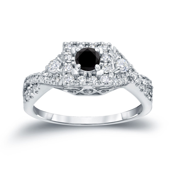 4/6ct TDW Halo Black Diamond Engagement Ring - Handcrafted By Name My Rings™