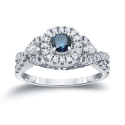 4/6ct TDW Halo Blue Diamond Engagement Ring - Handcrafted By Name My Rings™