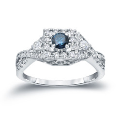 4/6ct TDW Halo Blue Diamond Engagement Ring - Handcrafted By Name My Rings™