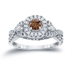 4/6ct TDW Halo Brown Diamond Engagement Ring - Handcrafted By Name My Rings™