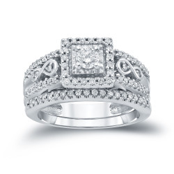 4/6ct TDW Round Diamond Cluster Bridal Ring Set - Handcrafted By Name My Rings™