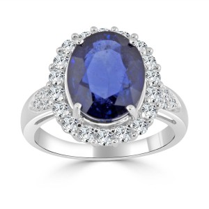 Gold  5 1/5ct Blue and White Sapphire Halo Engagement Ring - Handcrafted By Name My Rings™
