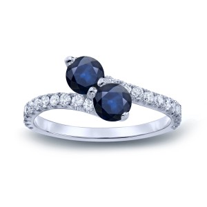 Gold 1 1/2ct Blue Sapphire and 1/2ct TDW Diamond 3-prong, 2-stone Engagement Ring - Handcrafted By Name My Rings™