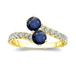 Gold 1 1/2ct Blue Sapphire and 1/2ct TDW Diamond 4-prong, 2-stone Engagement Ring - Handcrafted By Name My Rings™