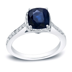 Gold 1 1/2ct Blue Sapphire and 1/2ct TDW Diamond Halo Engagement Ring - Handcrafted By Name My Rings™