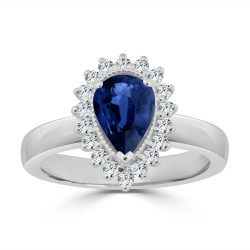 Gold 1 1/2ct Blue Sapphire and 1/3ct TDW Diamond Halo Engagement Ring - Handcrafted By Name My Rings™