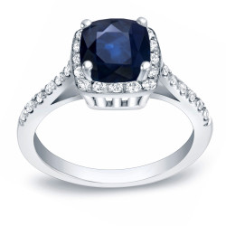Gold 1 1/2ct Blue Sapphire and 1/4ct TDW Diamond Engagement Ring - Handcrafted By Name My Rings™