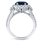 Gold 1 1/2ct Blue Sapphire and 4/5ct TDW Round Cut Diamond Halo Engagement Ring - Handcrafted By Name My Rings™