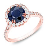 Gold 1 1/2ct Blue Sapphire and 4/5ct TDW Round Diamond Halo Engagement Ring - Handcrafted By Name My Rings™