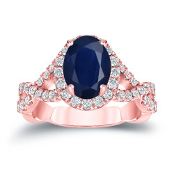Gold 1 1/2ct Oval Cut Blue Sapphire and 3/5ct TDW Diamond Halo Engagement Ring - Handcrafted By Name My Rings™