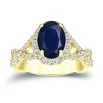 Gold 1 1/2ct Oval Cut Blue Sapphire and 3/5ct TDW Diamond Halo Engagement Ring - Handcrafted By Name My Rings™
