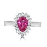Gold 1 1/2ct Pink Sapphire and 1/3ct TDW Diamond Halo Engagement Ring - Handcrafted By Name My Rings™