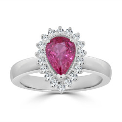 Gold 1 1/2ct Pink Sapphire and 1/3ct TDW Diamond Halo Engagement Ring - Handcrafted By Name My Rings™
