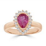 Gold 1 1/2ct Pink Sapphire and 1/3ct TDW Diamond Halo Engagement Ring - Handcrafted By Name My Rings™