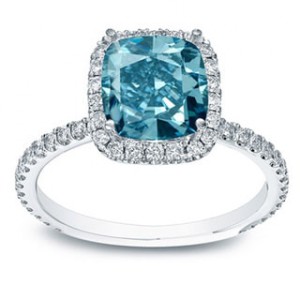 Gold 1 1/2ct TDW Blue Cushion-cut Diamond Halo Engagement Ring - Handcrafted By Name My Rings™