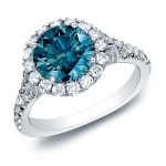 Gold 1 1/2ct TDW Blue Diamond Halo Engagement Ring - Handcrafted By Name My Rings™