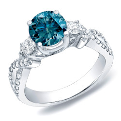 Gold 1 1/2ct TDW Blue Round Diamond Three-stone Ring - Handcrafted By Name My Rings™