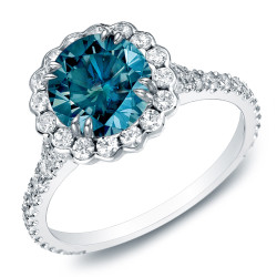 Gold 1 1/2ct TDW Blue Round Halo Diamond Engagement Ring - Handcrafted By Name My Rings™