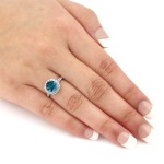 Gold 1 1/2ct TDW Blue Round Halo Diamond Engagement Ring - Handcrafted By Name My Rings™