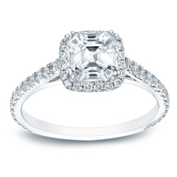 Gold 1 1/2ct TDW Certified Asscher-Cut Diamond Halo Engagement Ring - Handcrafted By Name My Rings™