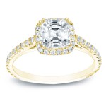 Gold 1 1/2ct TDW Certified Asscher-Cut Diamond Halo Engagement Ring - Handcrafted By Name My Rings™