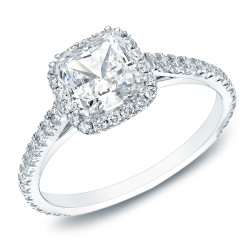 Gold 1 1/2ct TDW Certified Cushion-Cut Diamond Halo Engagement Ring - Handcrafted By Name My Rings™