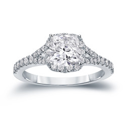 Gold 1 1/2ct TDW Certified Cushion Cut Diamond Halo Engagement Ring - Handcrafted By Name My Rings™