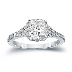Gold 1 1/2ct TDW Certified Cushion Cut Diamond Halo Engagement Ring - Handcrafted By Name My Rings™