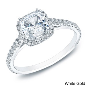 Gold 1 1/2ct TDW Certified Cushion Diamond Halo Engagement Ring - Handcrafted By Name My Rings™