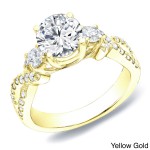 Gold 1 1/2ct TDW Certified Diamond Three-Stone Ring - Handcrafted By Name My Rings™